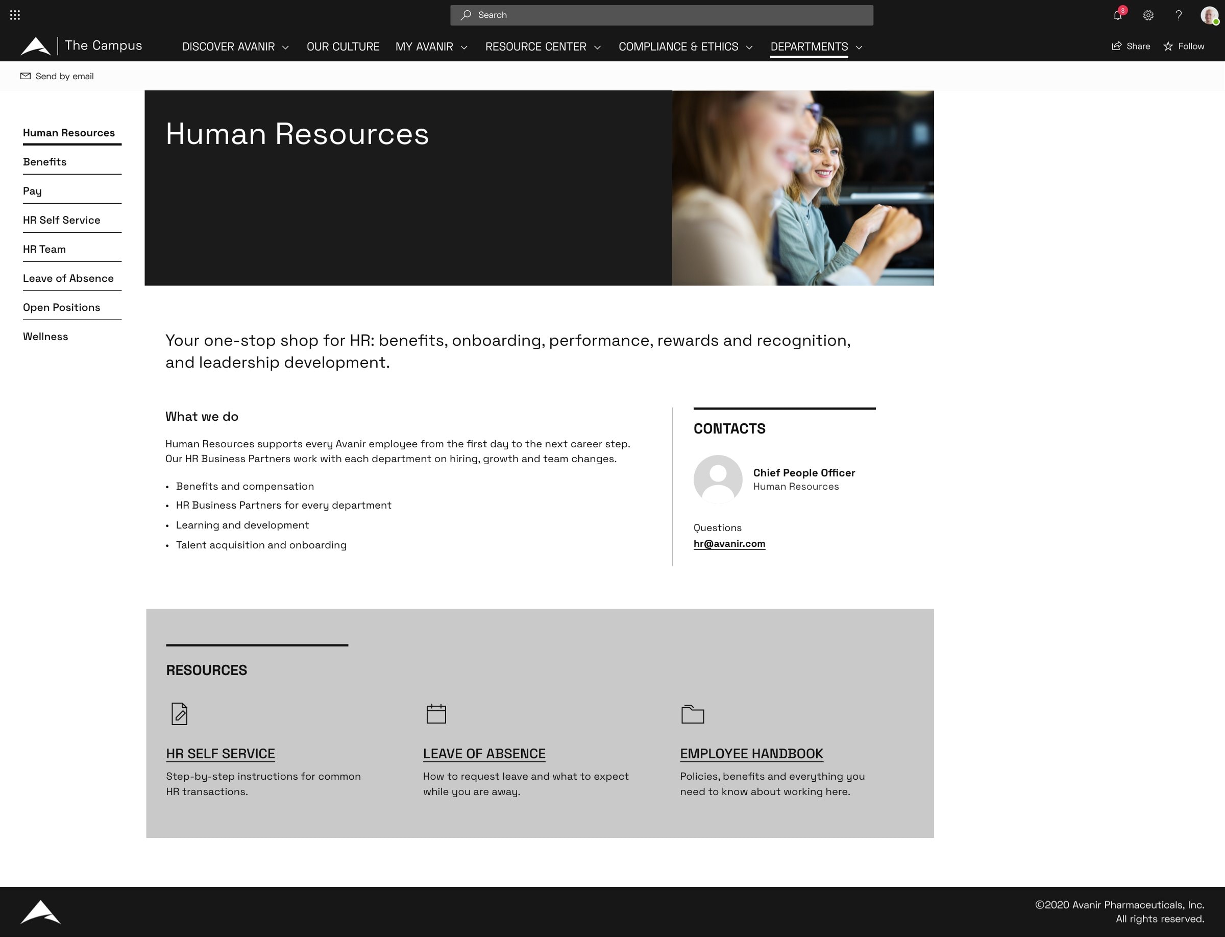 The Human Resources section page